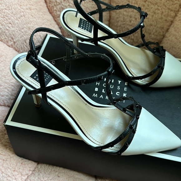 WHBM White & Black Studded Sling back pumps size 8 - Picture 3 of 7